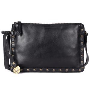 Genuine Italian Leather Boho Studded Crossbody Shoulder Bag - Stylish, UwU